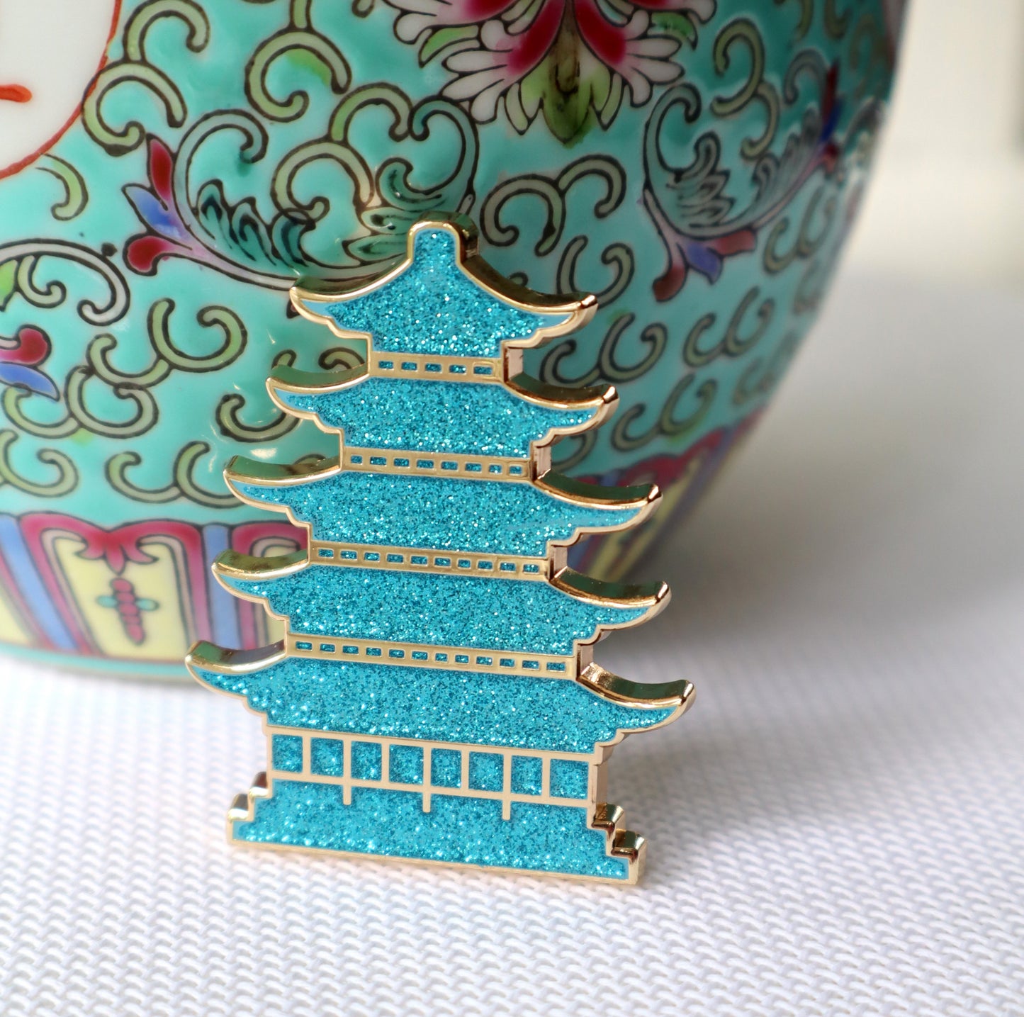Blue Glitter Pagoda Needle Minder (Large)