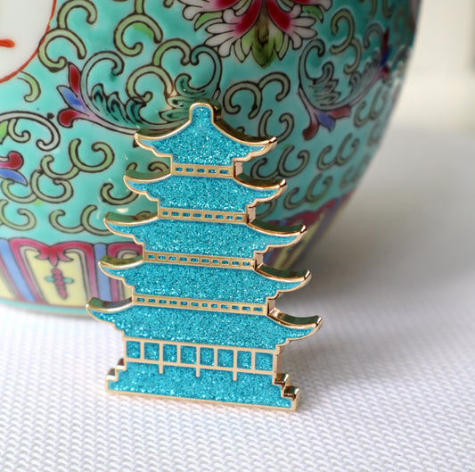 Blue Glitter Pagoda Needle Minder (Large)