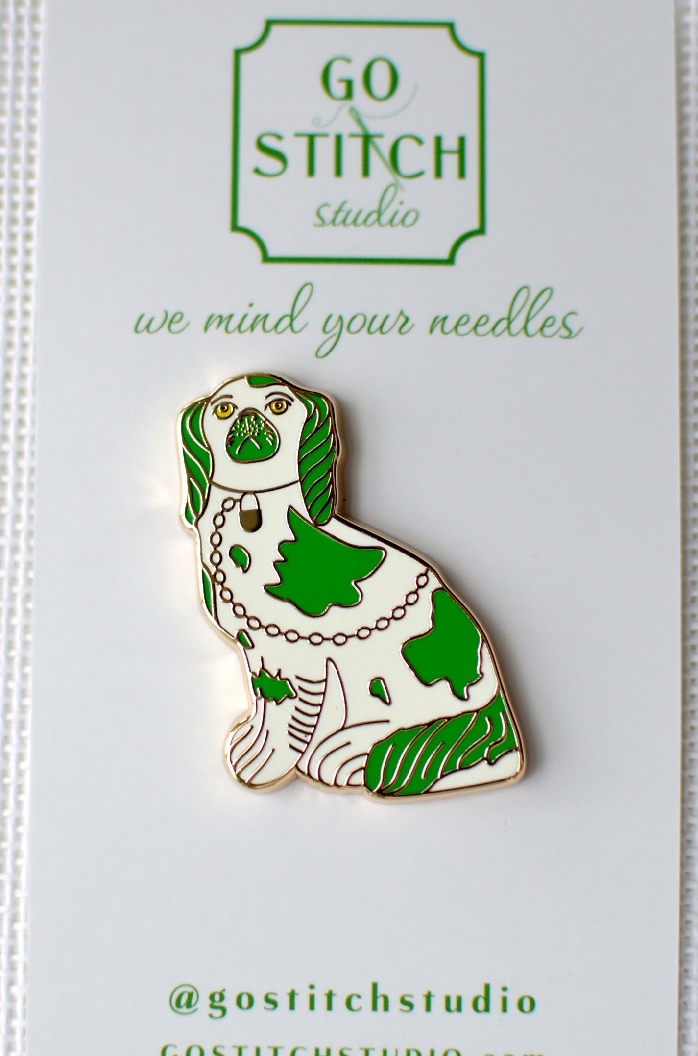 Green Staffordshire Dog Needle Minder