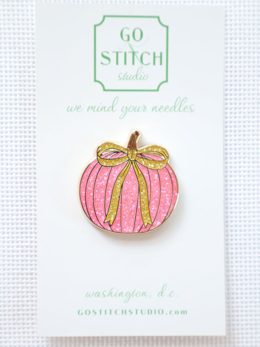 Pink Glitter Pumpkin Needle Minder - Large Magnet